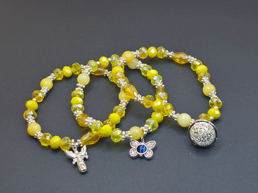 Weekend Stackable Bracelet with Silvered Beads, Agate Stones and Czech Crystal For Women - Yellow for Positivity, Joy and Enlightenment