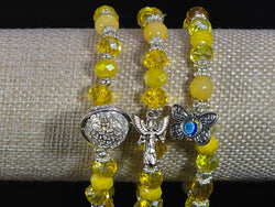 Weekend Stackable Bracelet with Silvered Beads, Agate Stones and Czech Crystal For Women - Yellow for Positivity, Joy and Enlightenment