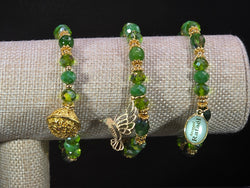 Weekend Stackable Bracelet with Gold Plated Beads, Agate Stones and Czech Crystal For Women - Green for Healing, Wealth and Growth