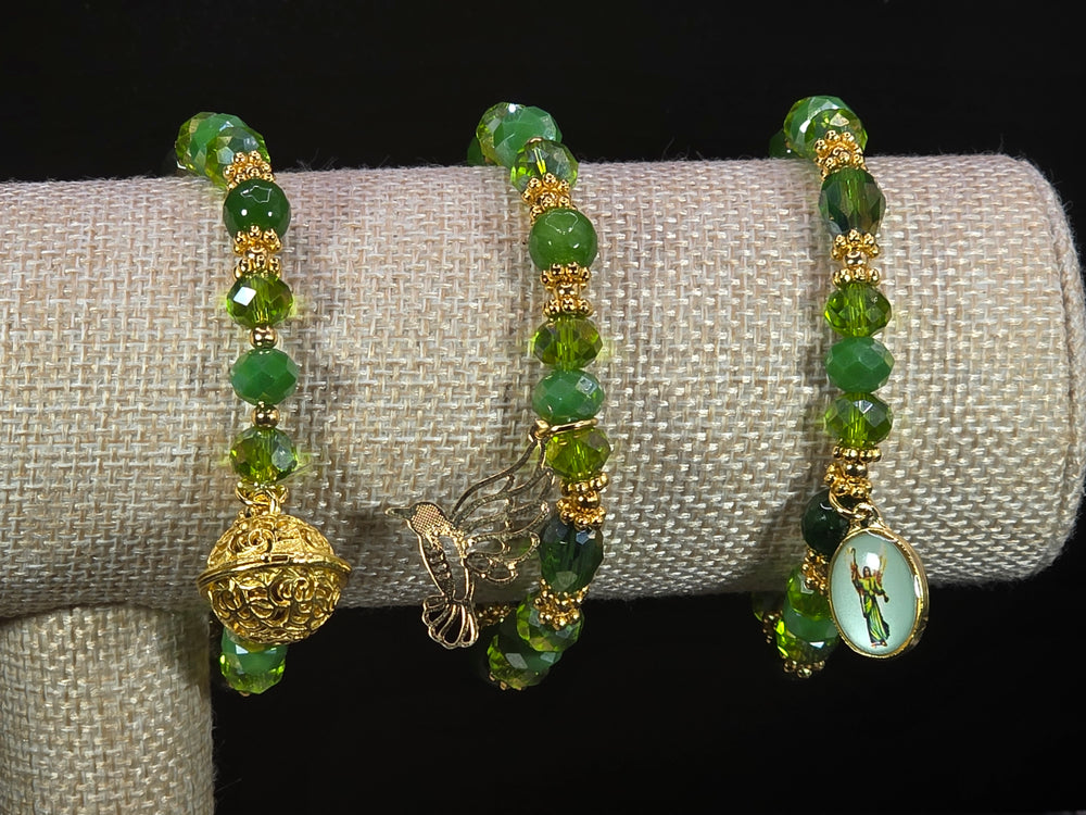 Weekend Stackable Bracelet with Gold Plated Beads, Agate Stones and Czech Crystal For Women - Green for Healing, Wealth and Growth