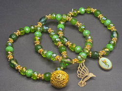 Weekend Stackable Bracelet with Gold Plated Beads, Agate Stones and Czech Crystal For Women - Green for Healing, Wealth and Growth