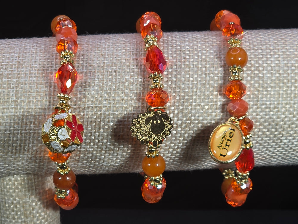 Weekend Stackable Bracelet with Gold Plated Beads, Agate Stones and Czech Crystal For Women - Orange for Joy, Optimism and Excitement