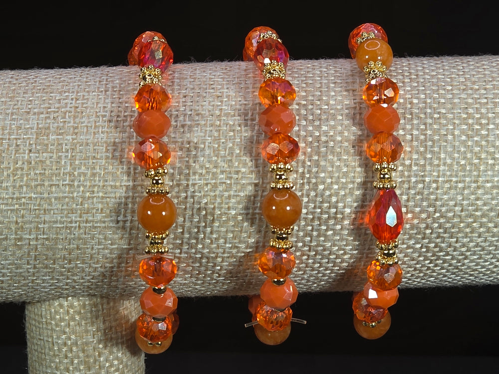 Weekend Stackable Bracelet with Gold Plated Beads, Agate Stones and Czech Crystal For Women - Orange for Joy, Optimism and Excitement