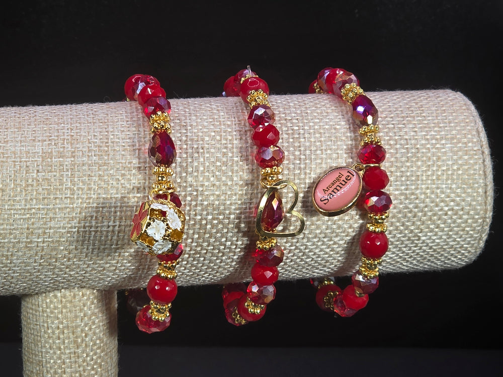 Weekend Stackable Bracelet with Gold Plated Beads, Agate Stones and Czech Crystal For Women - Red for Motivation, Ambition and Passion