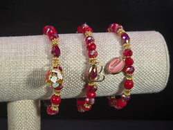 Weekend Stackable Bracelet with Gold Plated Beads, Agate Stones and Czech Crystal For Women - Red for Motivation, Ambition and Passion