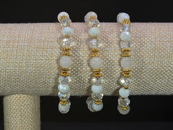 Weekend Stackable Bracelet with Gold Plated Beads, Agate Stones and Czech Crystal For Women - White for Emotions, Reflection and Moon Energy