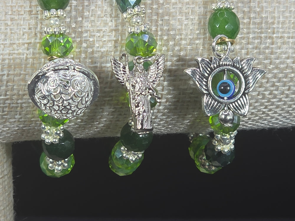 Weekend Stackable Bracelet with Silvered Beads, Agate Stones and Czech Crystal For Women - Green for Healing, Wealth and Growth