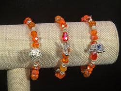 Weekend Stackable Bracelet with Silvered Beads, Agate Stones and Czech Crystal For Women - Orange for Joy, Optimism and Excitement