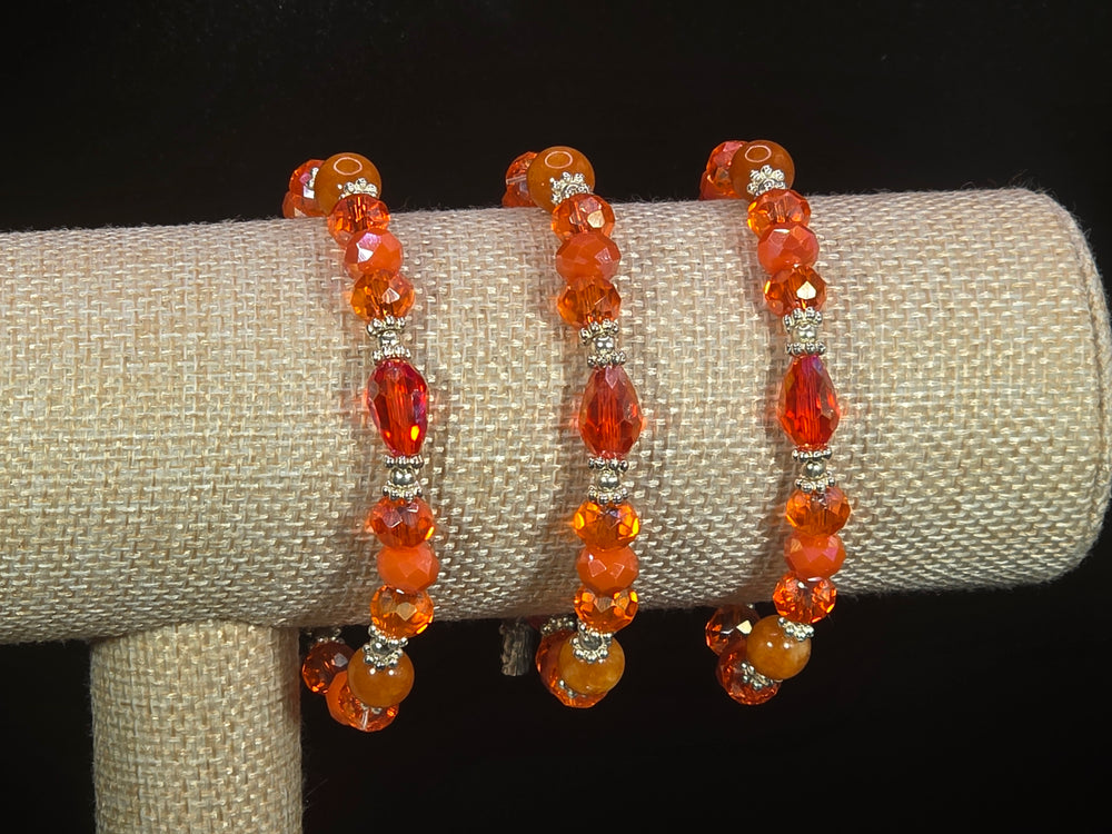 Weekend Stackable Bracelet with Silvered Beads, Agate Stones and Czech Crystal For Women - Orange for Joy, Optimism and Excitement