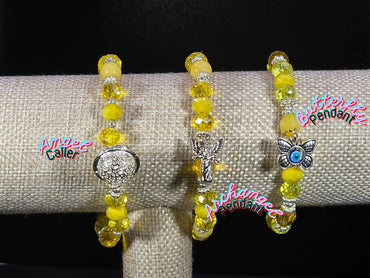 Weekend Stackable Bracelet with Silvered Beads, Agate Stones and Czech Crystal For Women - Yellow for Positivity, Joy and Enlightenment
