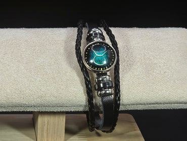 Zodiac Signs Spirit Bracelet - Zodiac Bracelet for Women - 12 Constellation Bracelets Multilayer Black Leather Wrap Bracelet