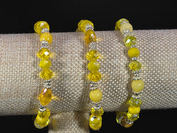 Weekend Stackable Bracelet with Silvered Beads, Agate Stones and Czech Crystal For Women - Yellow for Positivity, Joy and Enlightenment