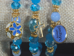 Weekend Stackable Bracelet with Gold Plated Beads, Agate Stones and Czech Crystal For Women - Blue for Clarity, Creativity and Faith