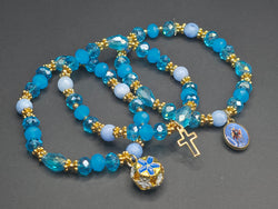 Weekend Stackable Bracelet with Gold Plated Beads, Agate Stones and Czech Crystal For Women - Blue for Clarity, Creativity and Faith