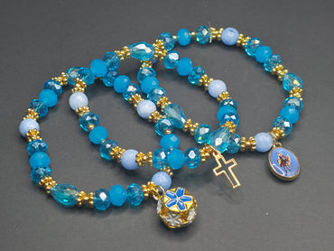 Weekend Stackable Bracelet with Gold Plated Beads, Agate Stones and Czech Crystal For Women - Blue for Clarity, Creativity and Faith