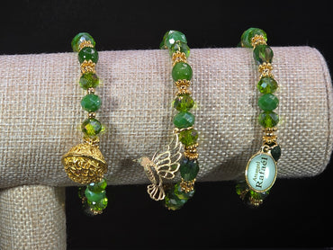 Weekend Stackable Bracelet with Gold Plated Beads, Agate Stones and Czech Crystal For Women - Green for Healing, Wealth and Growth