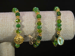 Weekend Stackable Bracelet with Gold Plated Beads, Agate Stones and Czech Crystal For Women - Green for Healing, Wealth and Growth