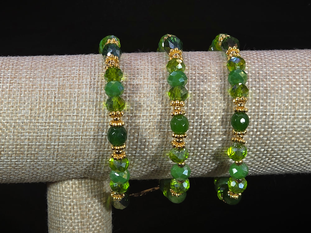 Weekend Stackable Bracelet with Gold Plated Beads, Agate Stones and Czech Crystal For Women - Green for Healing, Wealth and Growth