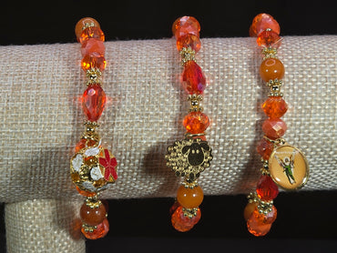 Weekend Stackable Bracelet with Gold Plated Beads, Agate Stones and Czech Crystal For Women - Orange for Joy, Optimism and Excitement