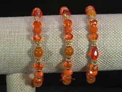 Weekend Stackable Bracelet with Gold Plated Beads, Agate Stones and Czech Crystal For Women - Orange for Joy, Optimism and Excitement