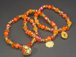 Weekend Stackable Bracelet with Gold Plated Beads, Agate Stones and Czech Crystal For Women - Orange for Joy, Optimism and Excitement