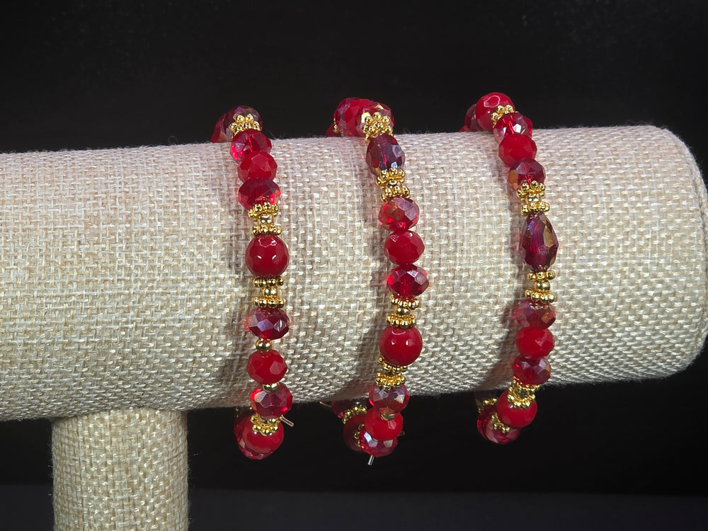 Weekend Stackable Bracelet with Gold Plated Beads, Agate Stones and Czech Crystal For Women - Red for Motivation, Ambition and Passion
