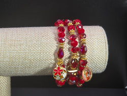 Weekend Stackable Bracelet with Gold Plated Beads, Agate Stones and Czech Crystal For Women - Red for Motivation, Ambition and Passion