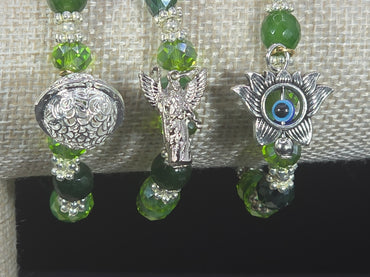 Weekend Stackable Bracelet with Silvered Beads, Agate Stones and Czech Crystal For Women - Green for Healing, Wealth and Growth