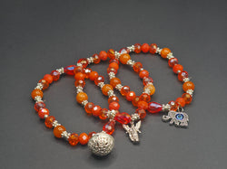 Weekend Stackable Bracelet with Silvered Beads, Agate Stones and Czech Crystal For Women - Orange for Joy, Optimism and Excitement